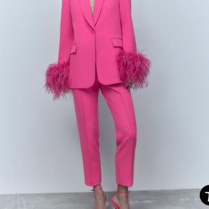 Zara Minimal High Waist Pants Pink Small NWT